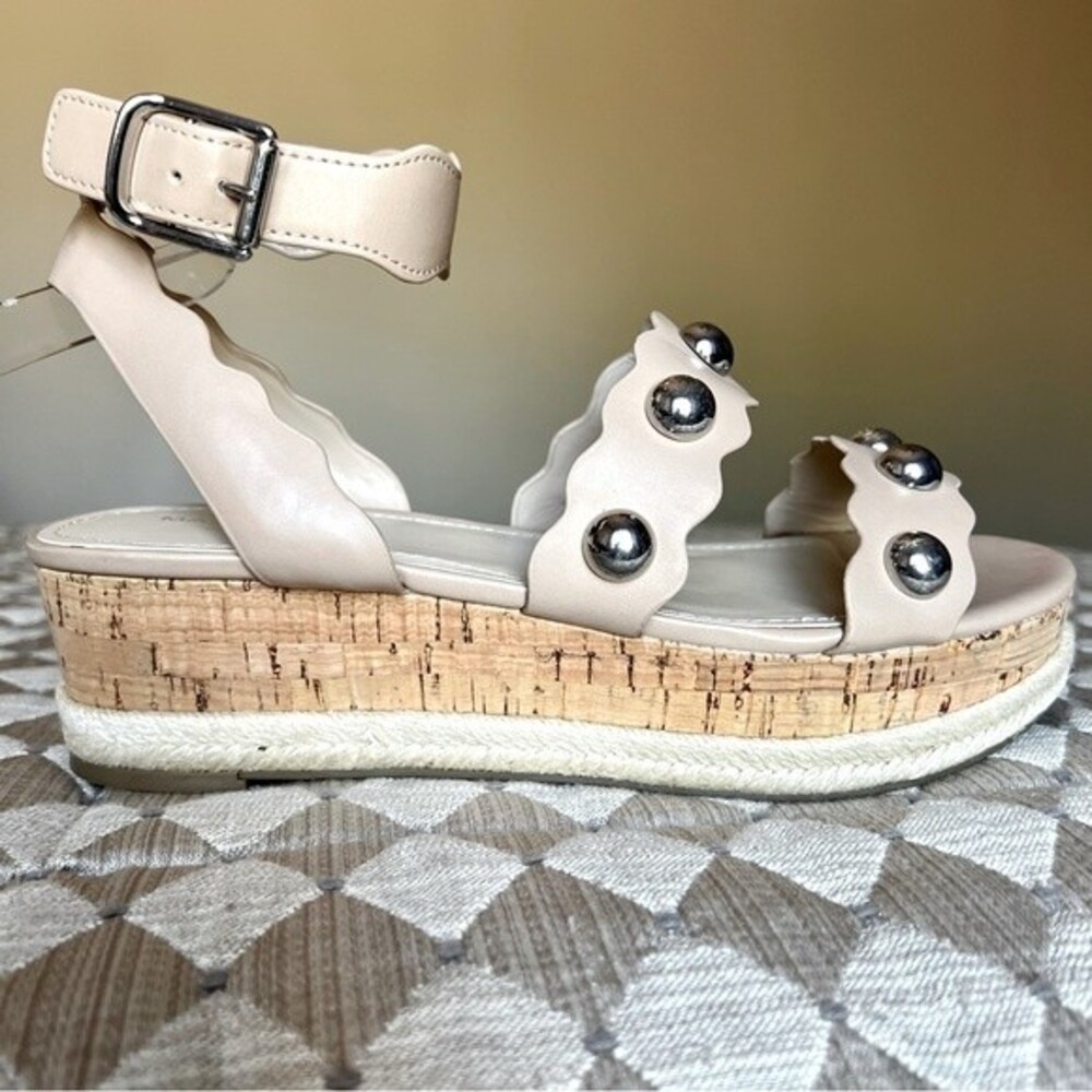 Marc Fisher Faythe Silver Studded Straps Cork Soles Platform Sandals Women’s 8.5